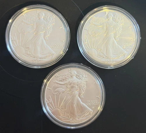 Three (3) 2024 1 oz American Silver Eagle Coins BU