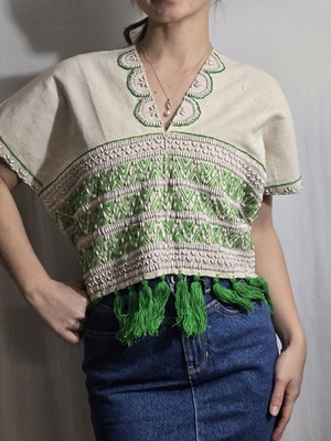 Women's Karen traditional handmade cotton shrt wth beads size 23 in wth/17 in ht