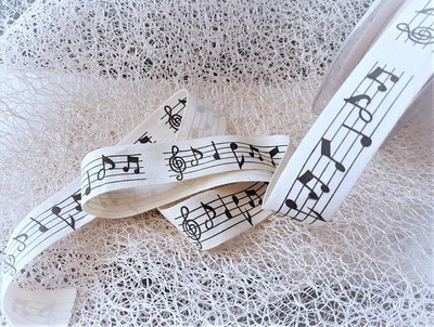 Bertie's Bows MUSIKNOTIZ - Bedruckte Schnittkante Leinenband Band 20mm *letzter Lagerbestand*