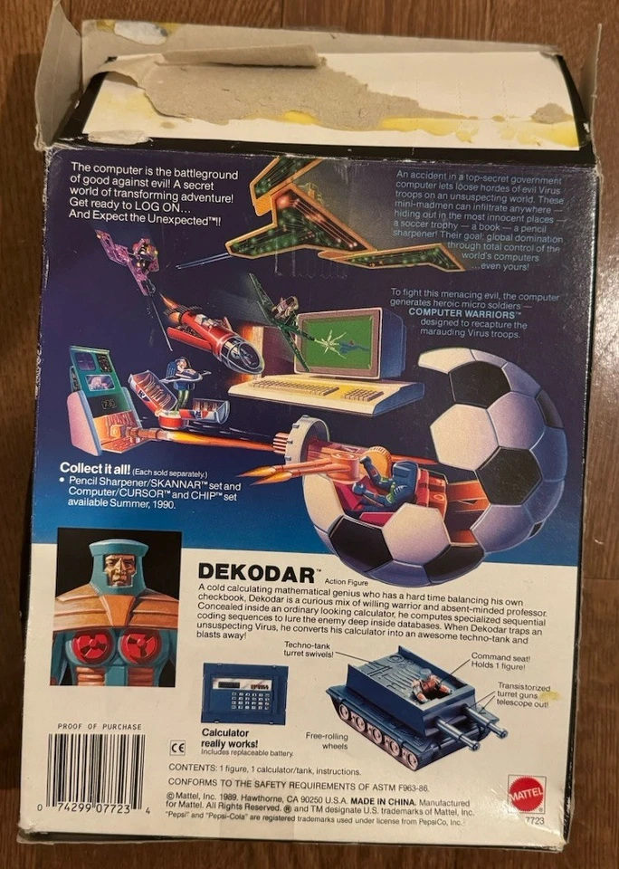 Винтажный игровой набор калькулятор Mattel Computer Warriors 1989 DEKODAR с фигуркой и коробкой - Изображение 3 из 4
