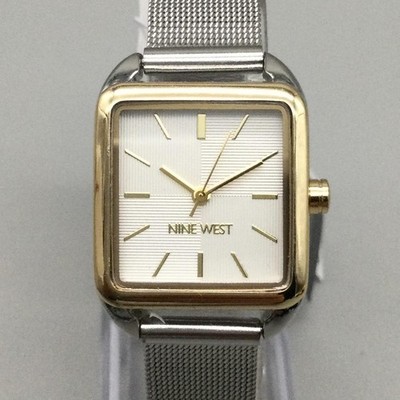 Nine West Womens Watch 24mm Two Tone Square Silver Mesh Bracelet