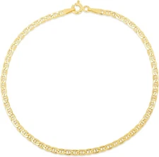 Floreo 10k Yellow Gold 1.2mm Solid Anchor Mariner Mirror Chain Anklet, 10 Inch