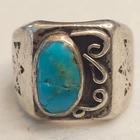 Vintage Taxco Mexican Sterling Silver Turquoise Signet Ring Eagle 181 Size 9