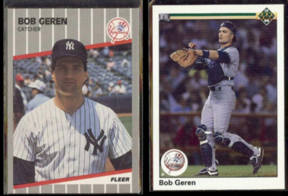 BOB GEREN 1989 Fleer Update #U-48 + 1990 Upper Deck #608.  YANKEES