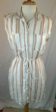 Japna Women's Sz S Pastel Striped Collard Button Up Shirt Dress Sleeveless Chic 