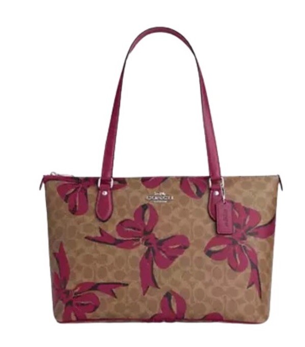 Coach Signature Pink Bow Print Gallery Tote Shoulder Bag NWT CZ174