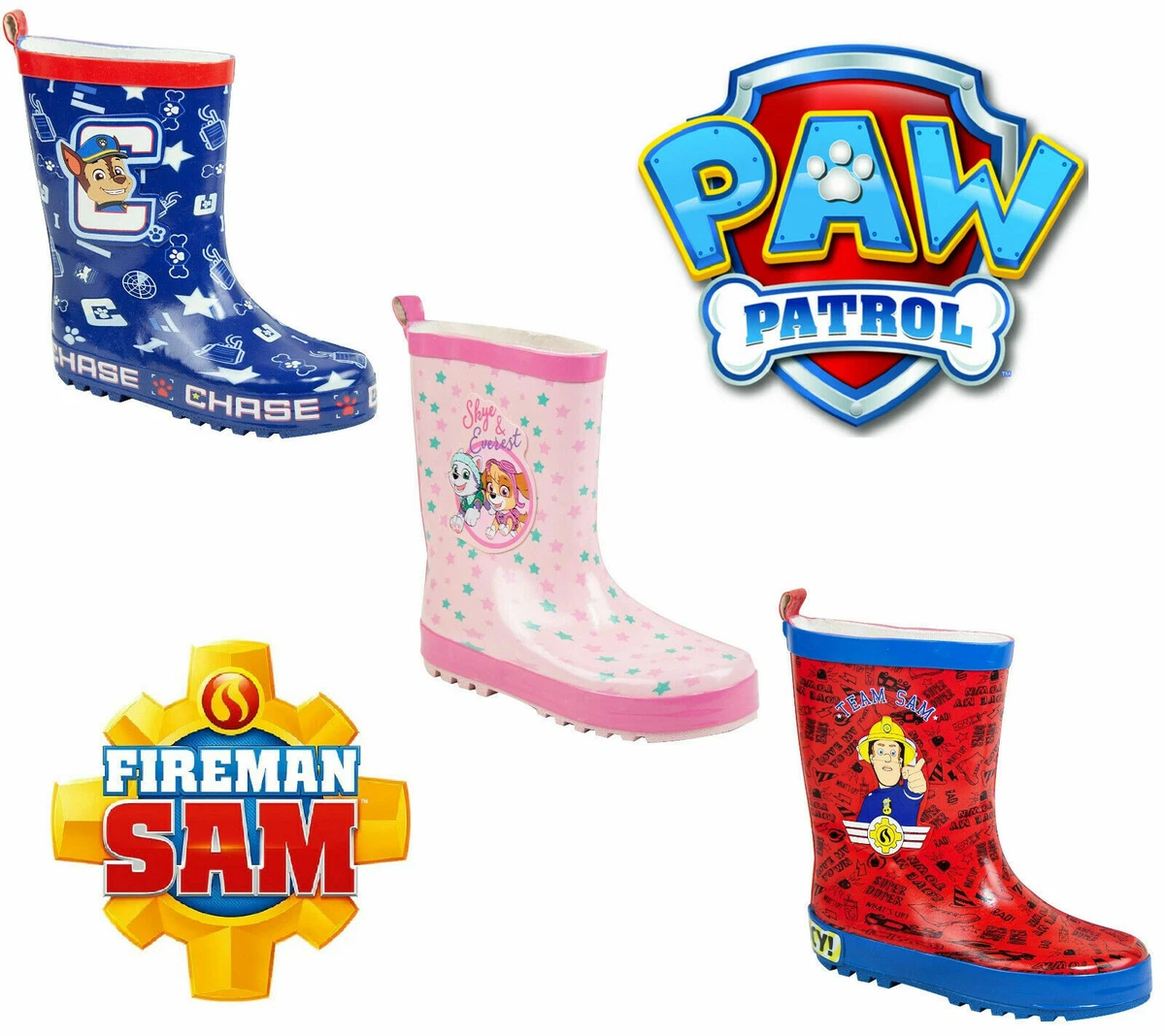 Boys Girls PAW PATROL Welly Wellies Wellington Boots Skye Everest