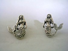 MERMAID POST STUD EARRINGS WITH AN ALL HIGH POLISHED FINISH IN STERLING SILVER