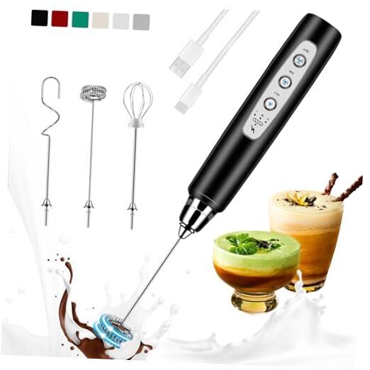 Milk Frother Handheld Rechargeable, Frother Wand Drink Black without stand