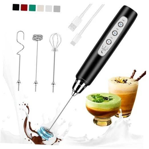 Milk Frother Handheld Rechargeable, Frother Wand Drink Black without stand Milk Frother Handheld Rechargeable, Frother Wand Drink Black without stand