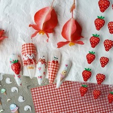 3pcs Embossed Strawberry Ice Cream Nail Stickers Ultra Thin 3D Self Adhesive