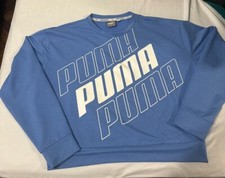PUMA Womens Oversized Graphic Sweatshirt Jumper UK 6 XS Blue