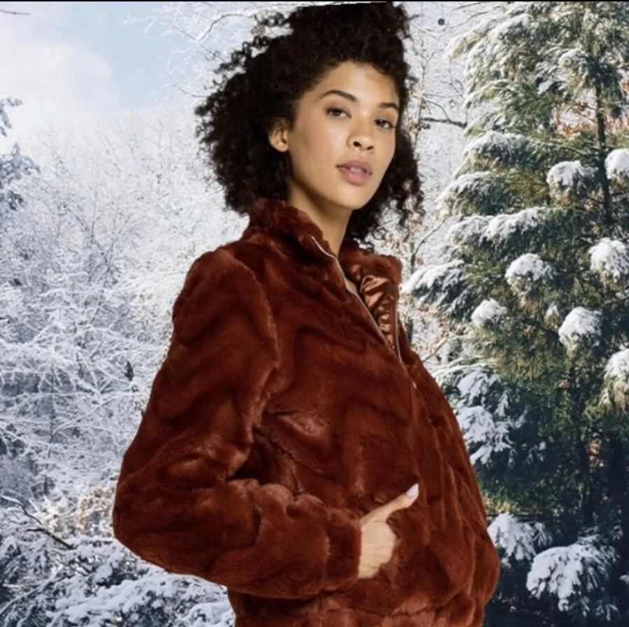 Jaqueta bombardeiro West of Melrose pele sintética Chevron em vinho [XS] nova com etiquetas MSRP: US$ 70