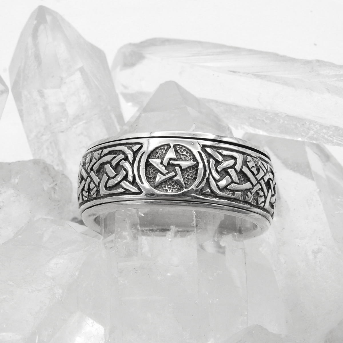 Sterling Silver Pentagram Spinner Ring – .925 Silver Worry Ring For Stress Relief, Sizes 4-15, Wiccan Pagan Jewelry - View #9