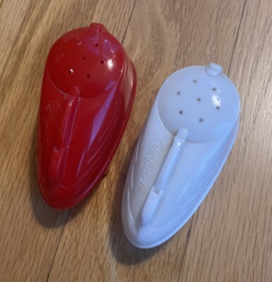 Compact Vacuum Cleaner Salt & Pepper Shakers Plastic from 40's/50's Red & White