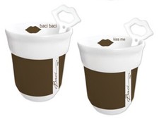 BACI Milano - 2 Porzellan Cappuccinotassen mit Baci-Löffeln