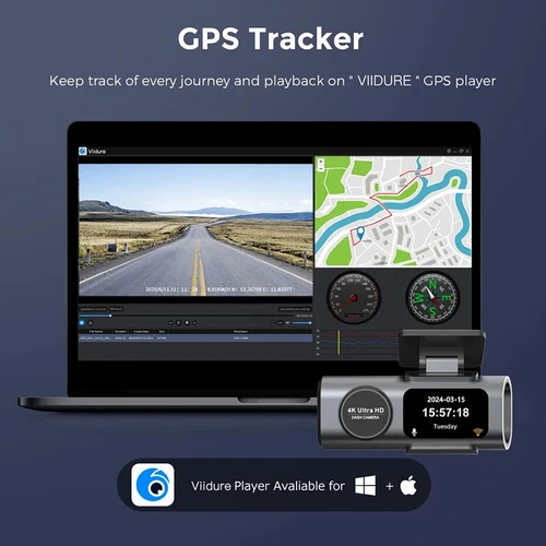 4K Dash Cam UHD Dual Lens Car Recorder With WiFi GPS Tracker Night Vision - Bild 5 von 7