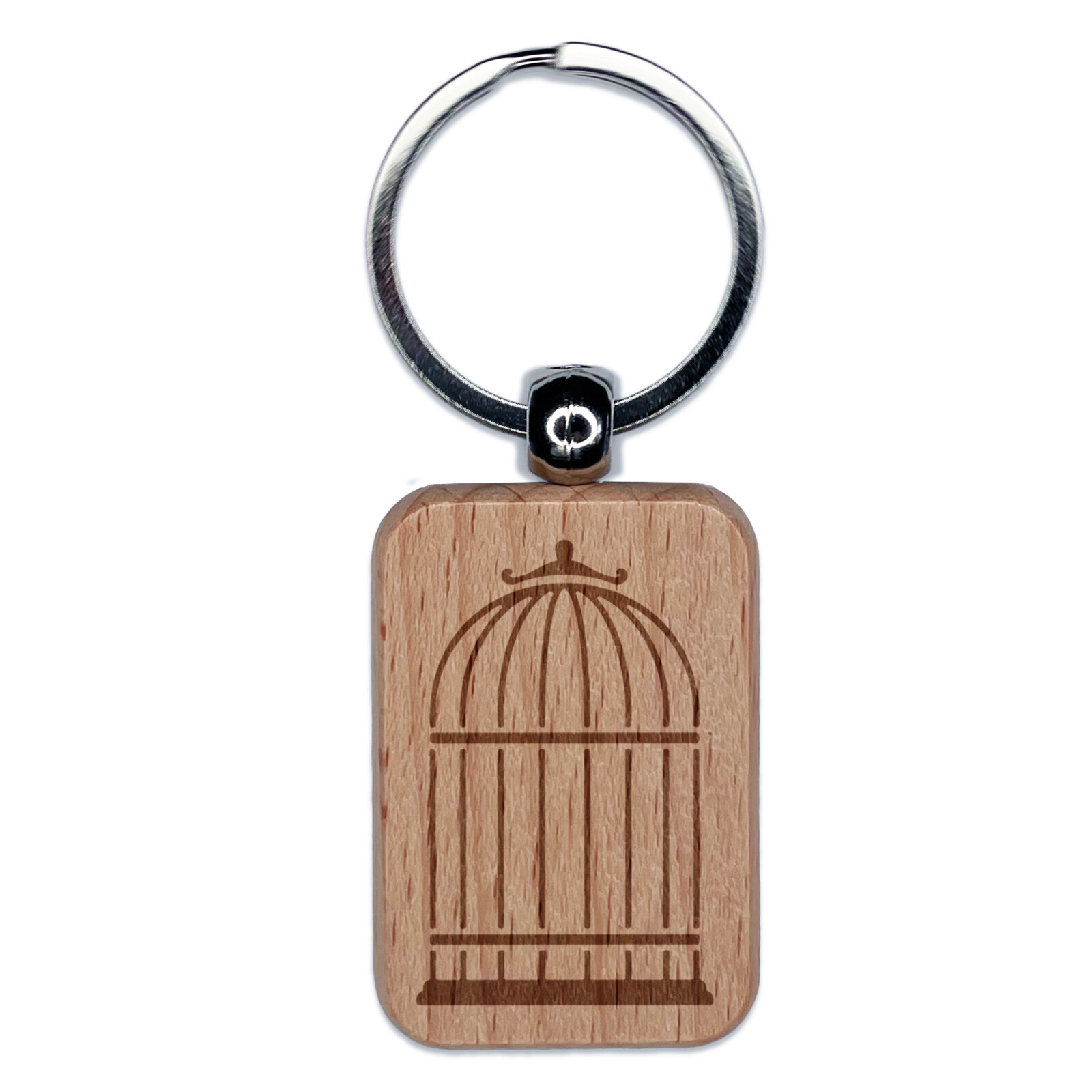 Pet Wire Birdcage Engraved Wood Rectangle Keychain Tag Charm