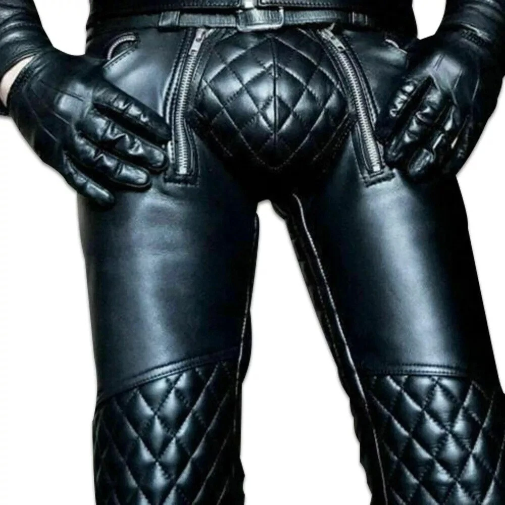 Men's Genuine Cowhide Leather Pants Real Leather Biker Trouser Quilted Pants
Opens in a new window o