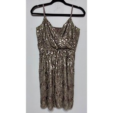 Express Sequin Lace Mini Dress Champagne Gold Y2K Party Glam Coquette Size S