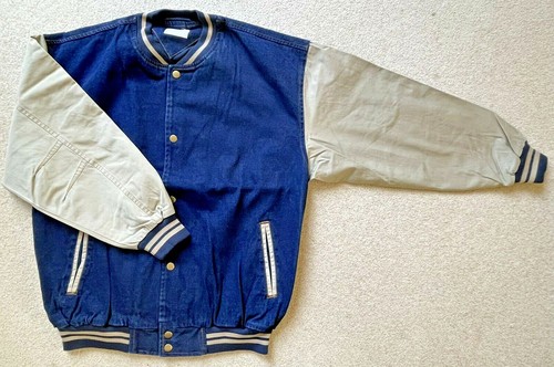 Men's Denim Baseball Jacket - Dark Blue 