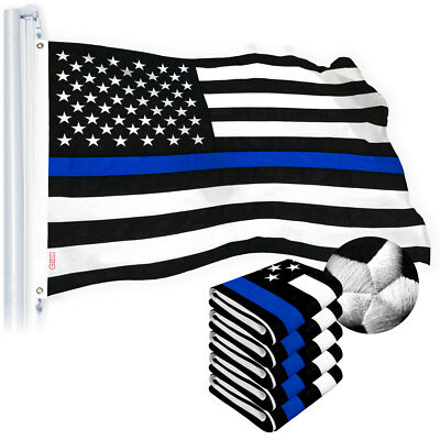 Thin Blue Line Flag 4x6 FT 5-Pack Embroidered Spun Polyester by G128