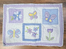 Pottery Barn Kids Quilted Pillow Sham Flowers Butterflies Patchwork Embroidered