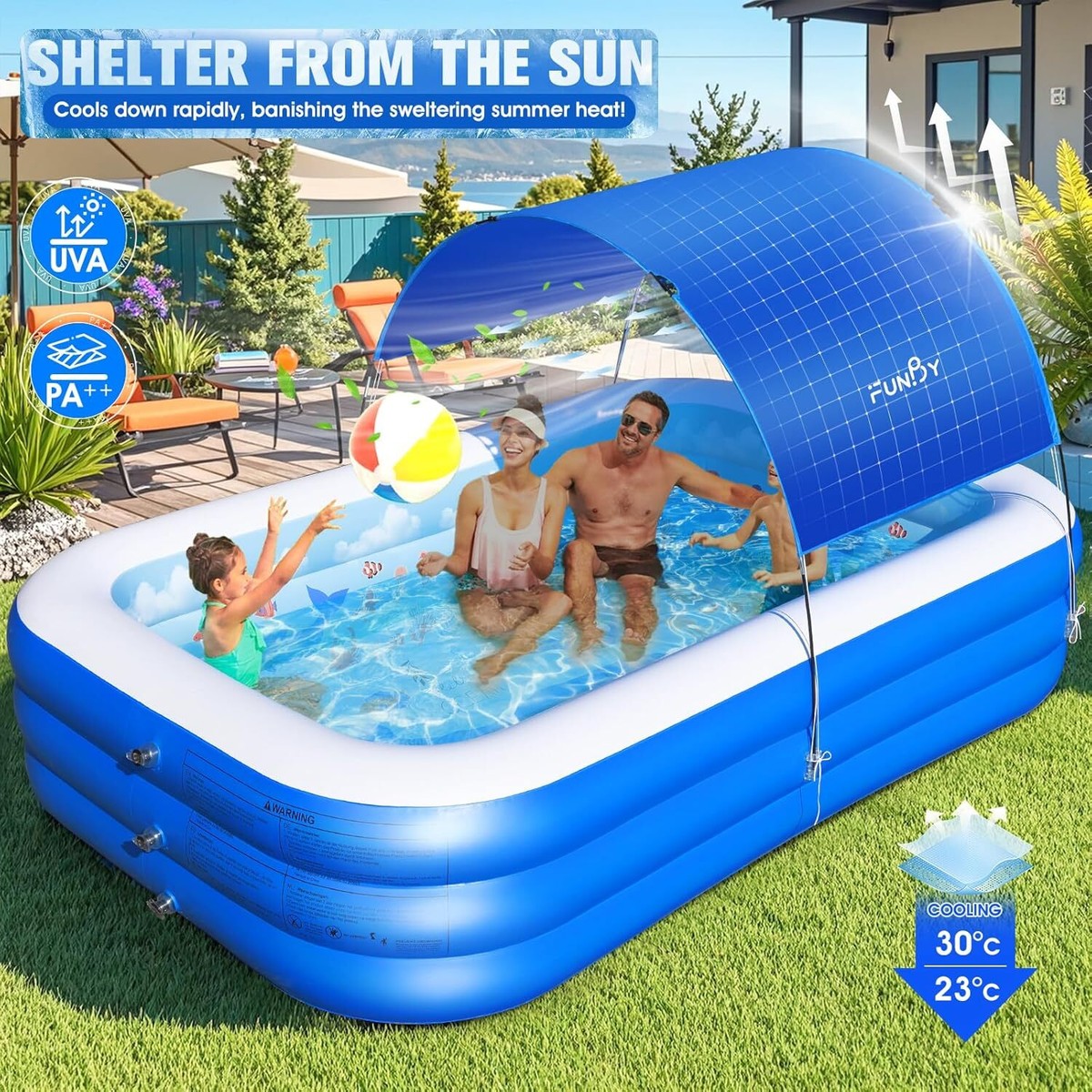Inflatable Large Swimming Pool with Canopy for Kids,Adult,Ocean