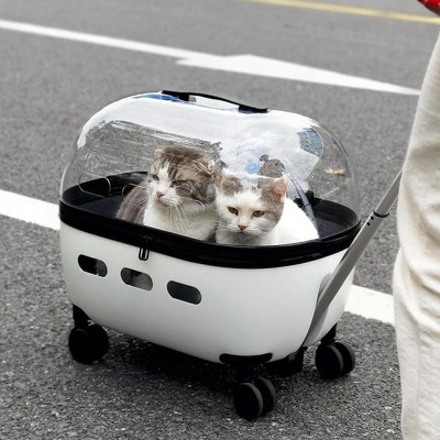 Katzentrage mit Rollen Hunde Kinderwagen transparent mit Zugstange Haustier Reisetrage Katze