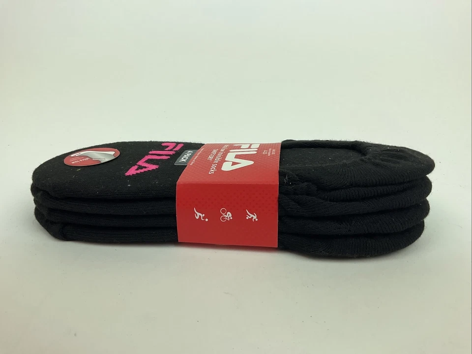 Meias pretas femininas FILA 4 pacotes forros invisíveis 9-11 tamanho 4-10 - Imagem 4 de 4