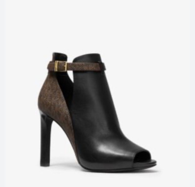 Michael Kors Lawson Open Toe Heels Booties Signature Print sz 6.5 new