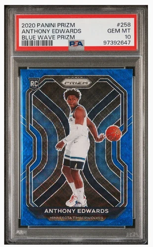 2020-21 Panini Prizm Anthony Edwards #258 Blue Wave Prizm Rookie RC PSA 10 GEM