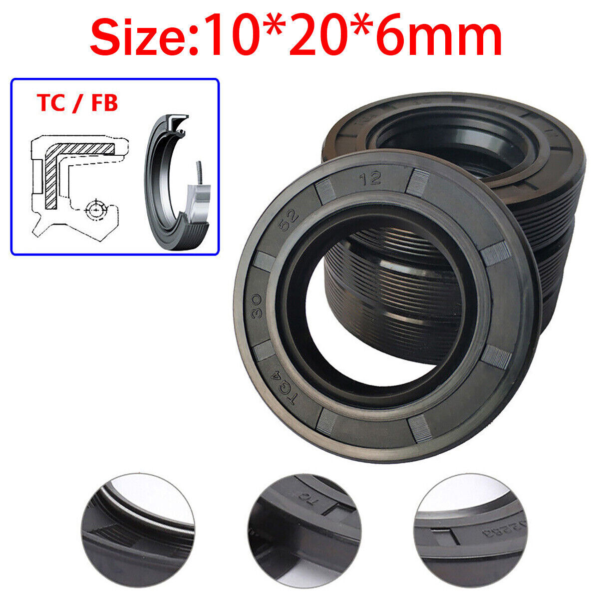20 Pcs TC Skeleton Oil Seal Rings Double Lip Seal Rotation Shaft 10*20 #W5