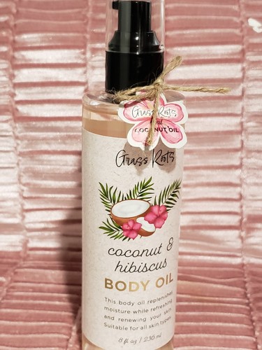 Grass Roots Coconut & Hibiscus Scented Body Oil 8 fl oz New