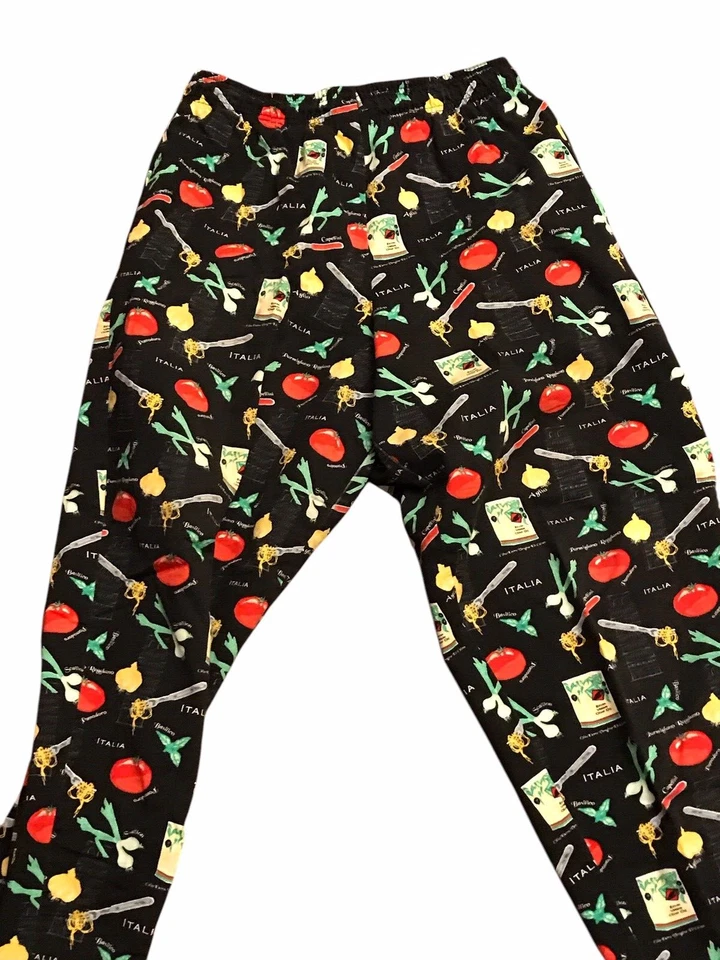 Chef Works Pants Women Medium Black Italian Vegetables Elastic Drawstring - Image 3 of 4