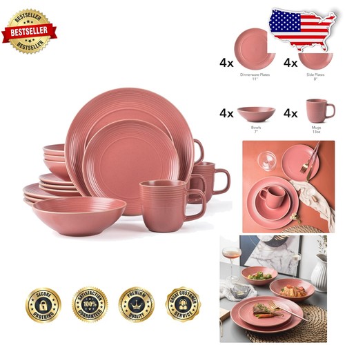 Rustic Elegance Round Stoneware Dinnerware Set - 16 Pieces for Modern Homes