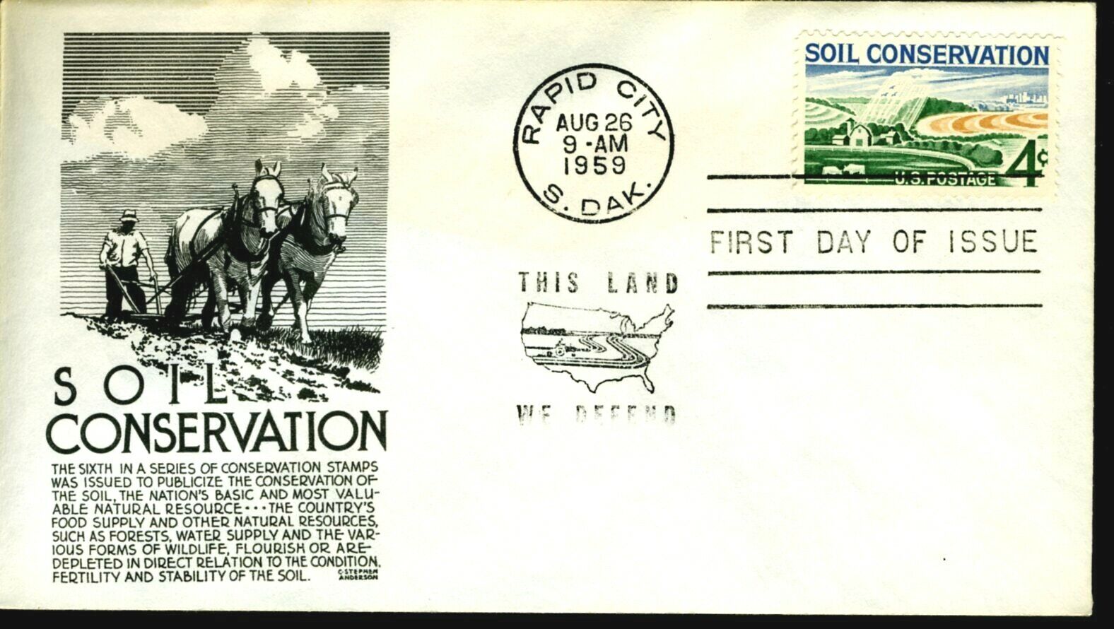 First Day Cover FDC # 1133 Soil Conservation 1959 Anderson 4¢
