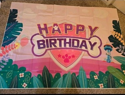Pink Paw Patrol Happy Birthday Backdrop Photo Banner Decoration 5x7 Ft