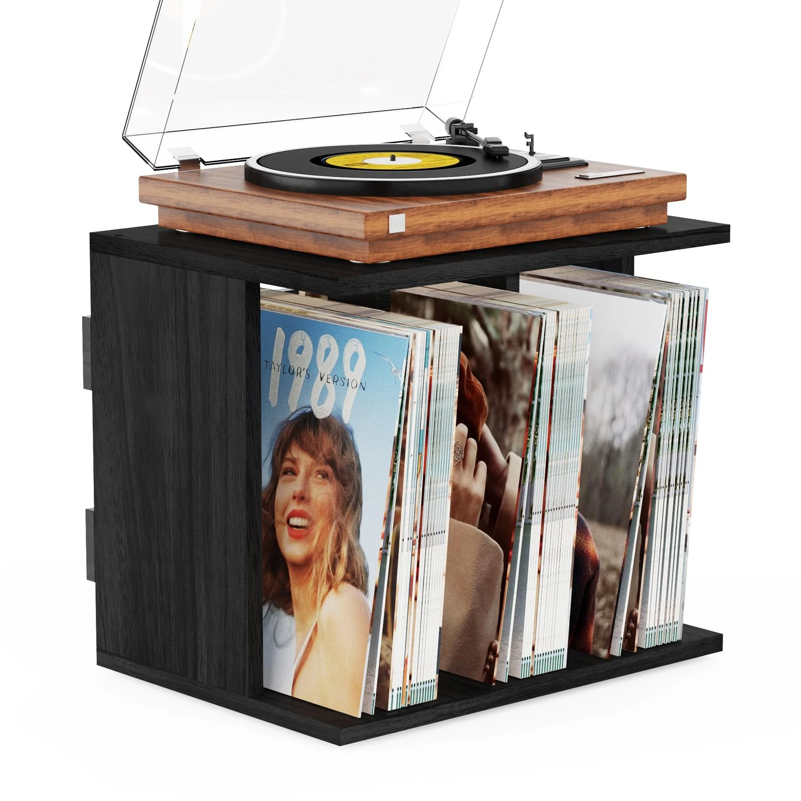 100LP Vinyl Record Storage Wall Mounted Shelf 3-Tier Wooden Album Display