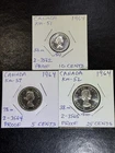 (3 Coins) 1964 Canada Silver 5, 10, 25 Cent Coins  BU/Prooflike