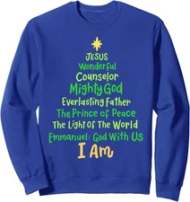 Christian Jesus Bible Names Christmas Tree Unisex Crewneck Sweatshirt