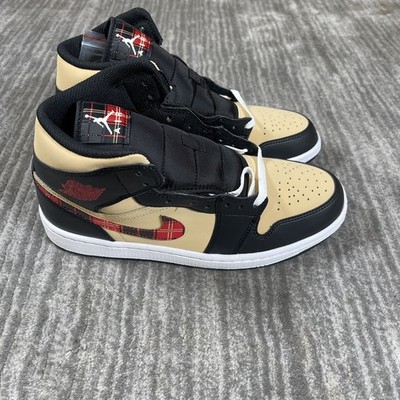 Air Jordan 1 Mid SE Shoes Mens Size 8 Black Sesame Plaid  display picture 2