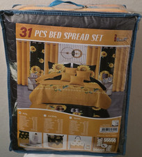 BOLFRT 31-Piece Queen Bedspread Set Yellow Black Sunflower Floral Polyester