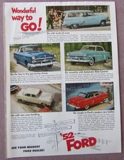1952 Ford Cars New Ranch Station Wagon Ford Victoria Ford Six Vintage Print Ad 1952 Ford Cars New Ranch Station Wagon Ford Victoria Ford Six Vintage Print Ad