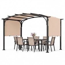 Garden Pergola Sun Shade with Metal Frame and Polyester Fabric