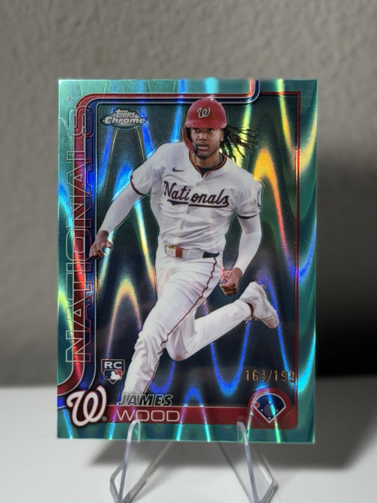 2025 Topps Chrome James Wood #132 ROOKIE RayWave Aqua Refractor 164/199