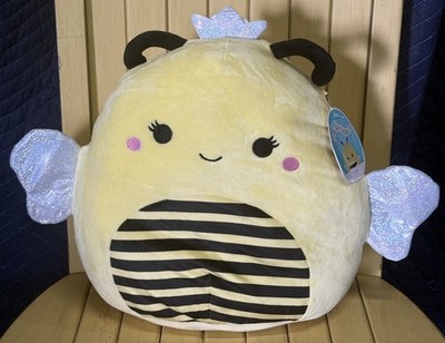NEW Squishmallows 12  SUNNY Queen Bee Yellow Striped Belly Glitter Crown Wings