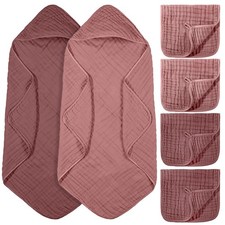6 PCS Baby Muslin Hooded Bath Towel Washcloth Absorbent Mauve Burgundy