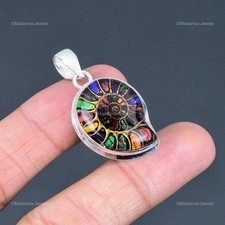 Valentines Deal 925 Silver Pear Ammonite Doublet Opal Gemstone Mother Pendant