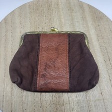 Buxton Vintage Cowhide Leather Kisslock Coin Change Purse Brown